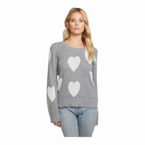 Chaser NWT Women’s Gray & White Heart Knit Pullover Sweater Cozy Crewneck Medium
